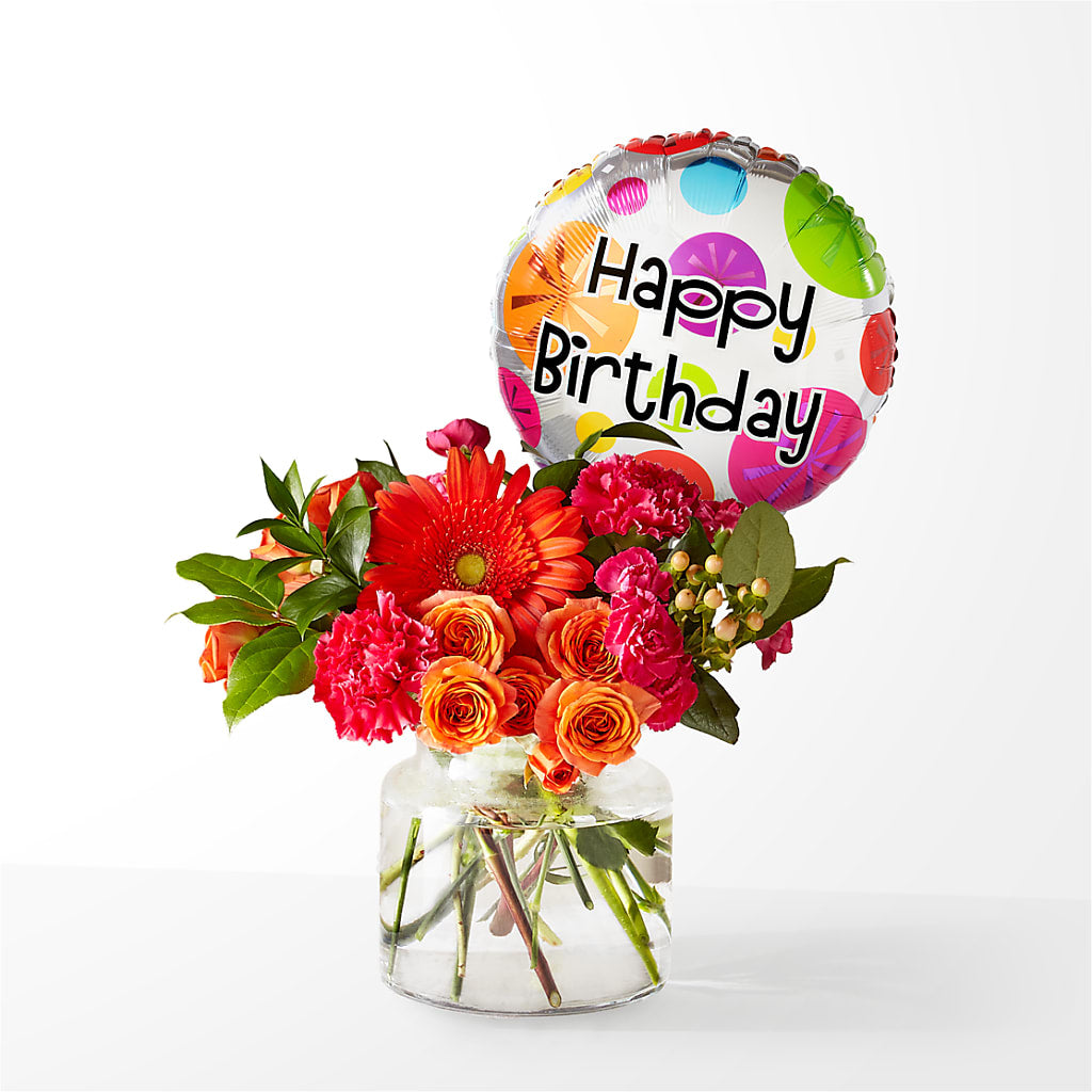 Fiesta Bouquet with Birthday Balloon – Barbur Floral Shop, Geneva NE