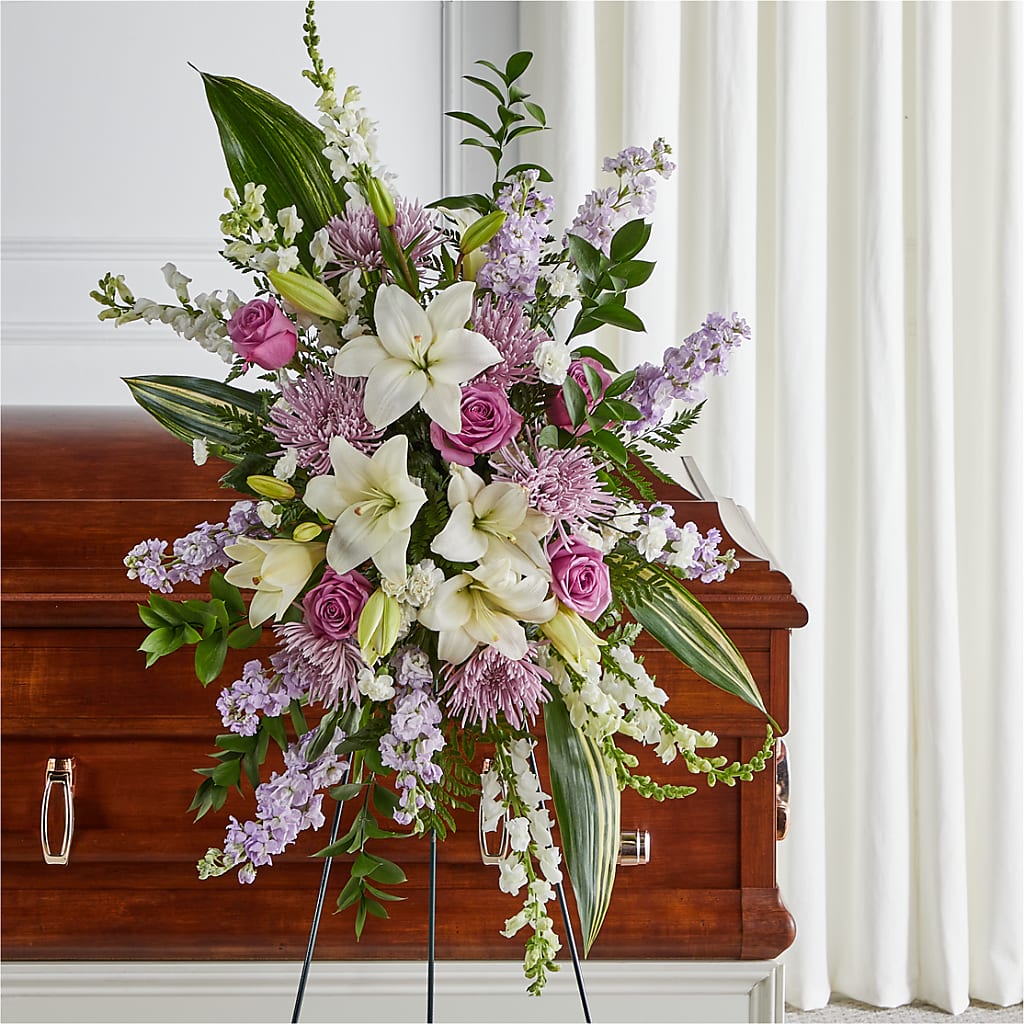 Grateful Hearts Standing Spray – Barbur Floral Shop, Geneva NE