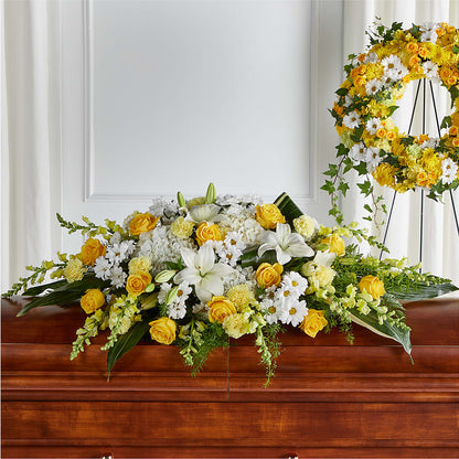 Golden Harmony Casket Spray –  Barbur Floral Shop, Geneva NE